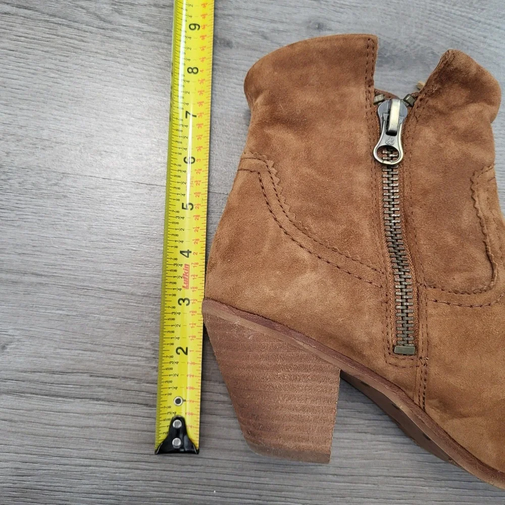 Sam‎ Edelman Tan Suede Gold Fringe Ankle Boots Western Brown Boho Womens 8